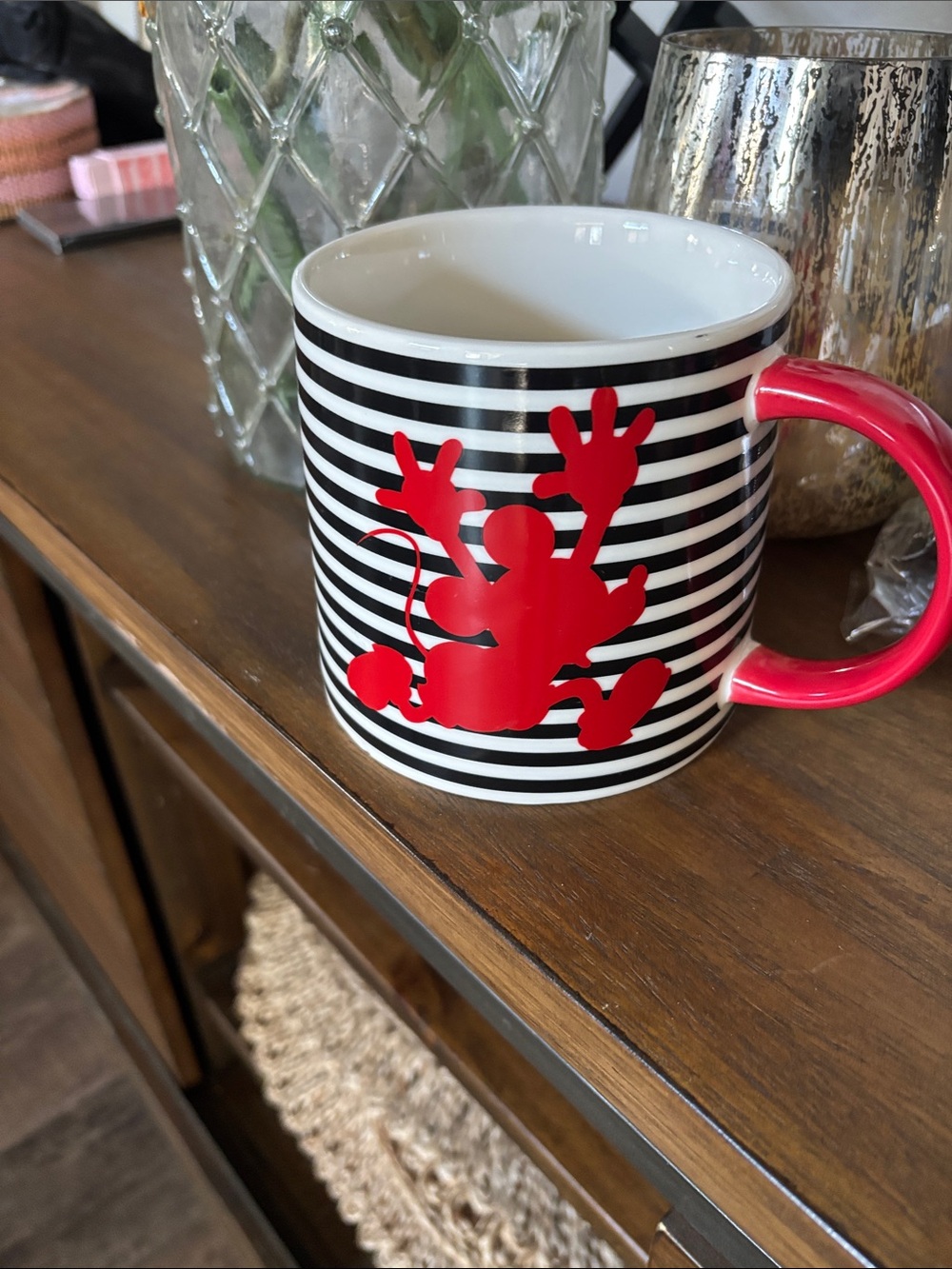 Mickey Mouse Disney Striped Porcelain Mug with Red Accent